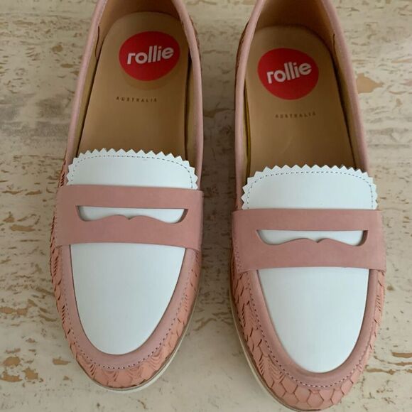 Women Women’s Rollie Nation Geo pink snake embossed  color block penny loafer